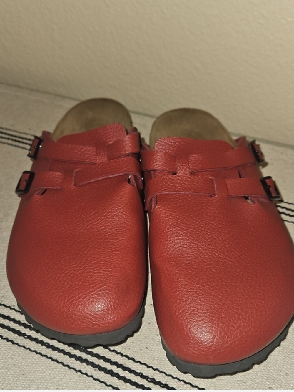 Birkenstock Women's Red Leather Birkis Boston Clogs - Picture 2 of 8